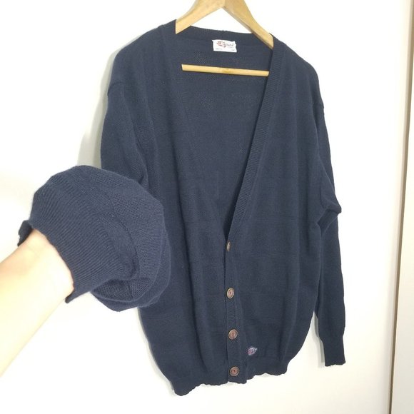 Vintage Giuliano Tricot Navy Grandpa Wool Blend Knit Cozy Cardigan Made In Italy - Picture 6 of 10